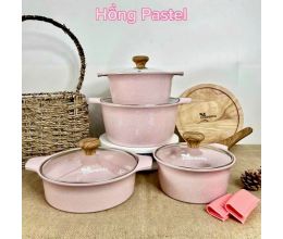 Bộ 4 Nồi Đáy Từ Cao Cấp Ecoramic Platinum Hồng Pastel