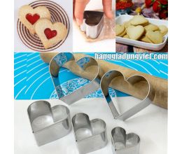 Bộ 5 Khuôn Tim Inox Nhấn Cutter Làm Bánh Quy