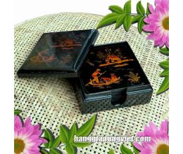Bộ Đế Lót Ly Tranh Sơn Mài Làng Quê, Quà Lưu Niệm Việt Nam