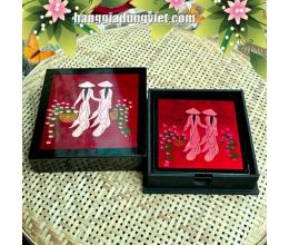 Bộ Đế Lót Ly Tranh Tranh Sơn Mài Áo Dài Việt Nam