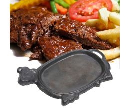 Chảo Gang Chống Dính Hình Con Bò Kèm Đế Gỗ