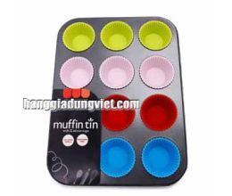 Khuôn Bánh Muffin 12 ô Kèm Lót Silicon