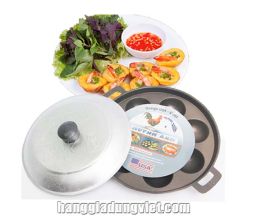 Chảo Chiên Bánh Khọt 8 Lỗ Kèm Nắp Đậy