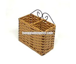 Ống Đũa Vuông 2 Ngăn Nhựa Giả Mây 16x8x12